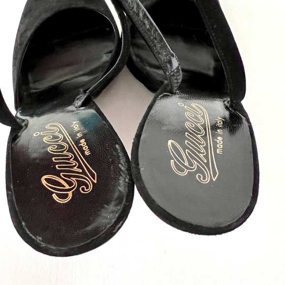 GUCCI | Black Suede Peep Toe Slingback Lucite Studded Wedge Heels Vintage 38.5 - Picture 8 of 13